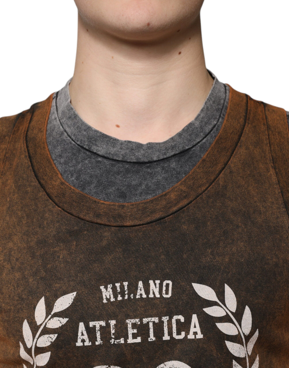 Dolce & Gabbana Brown Cotton Crew Neck Sleeveless T-shirt - Eljoys Fashion 