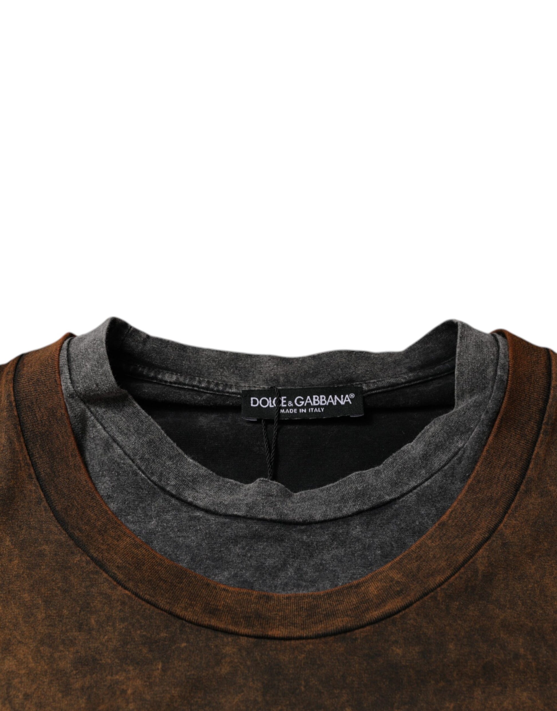 Dolce & Gabbana Brown Cotton Crew Neck Sleeveless T-shirt Dolce & Gabbana