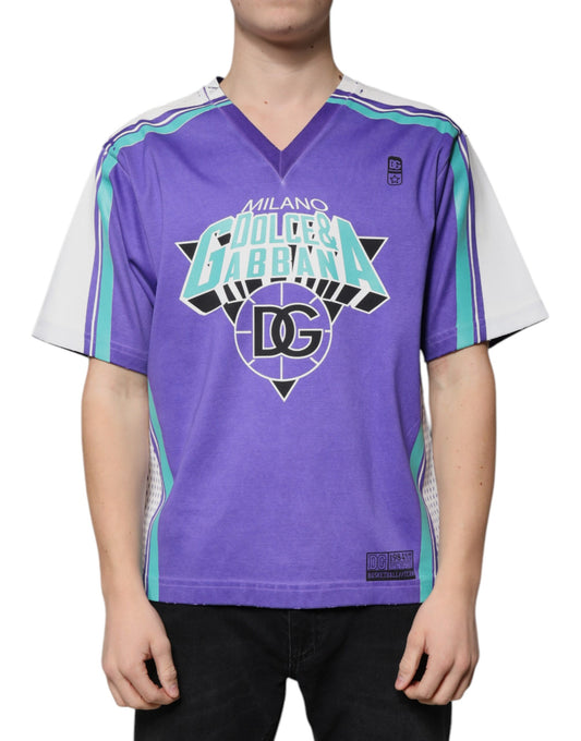 Dolce & Gabbana Purple Logo Jersey Cotton V-neck T-shirt Dolce & Gabbana