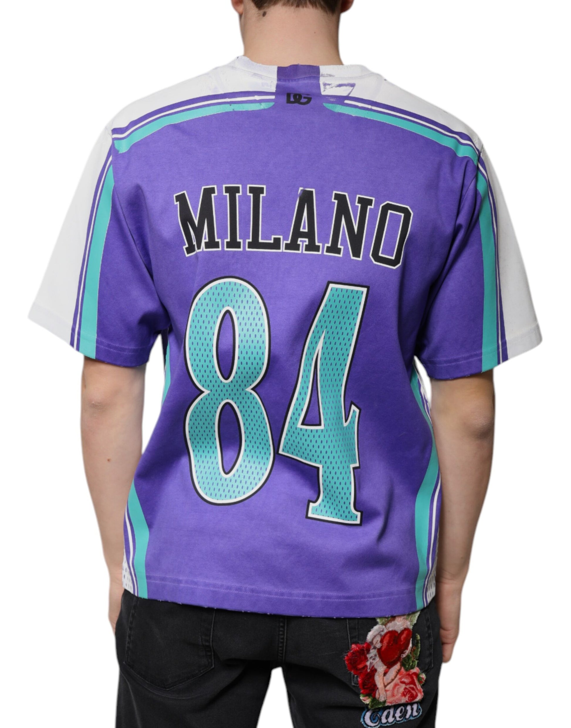 Dolce & Gabbana Purple Logo Jersey Cotton V-neck T-shirt Dolce & Gabbana