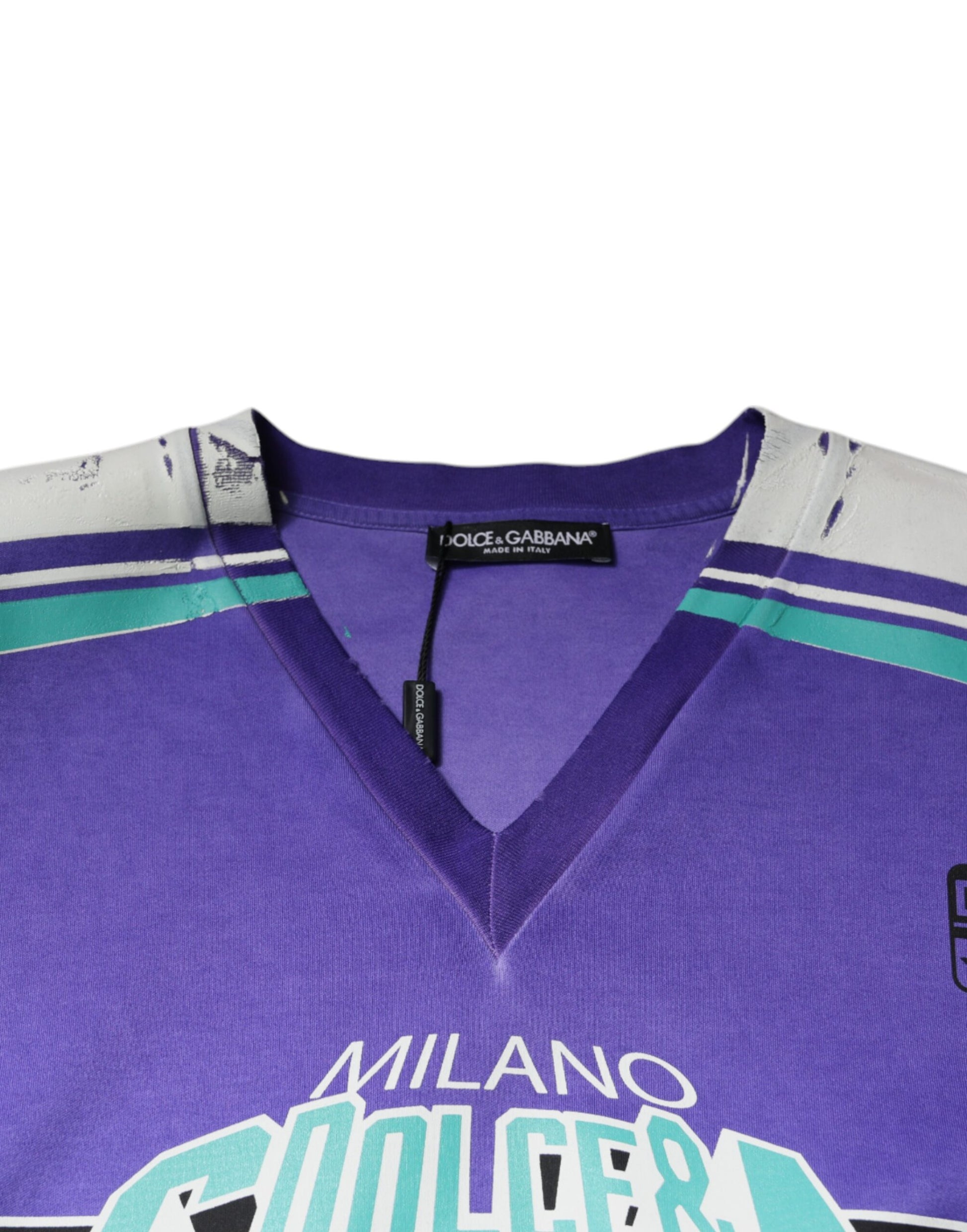 Dolce & Gabbana Purple Logo Jersey Cotton V-neck T-shirt Dolce & Gabbana
