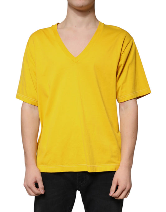 Dolce & Gabbana Yellow Cotton V-neck Short Sleeves T-shirt Dolce & Gabbana