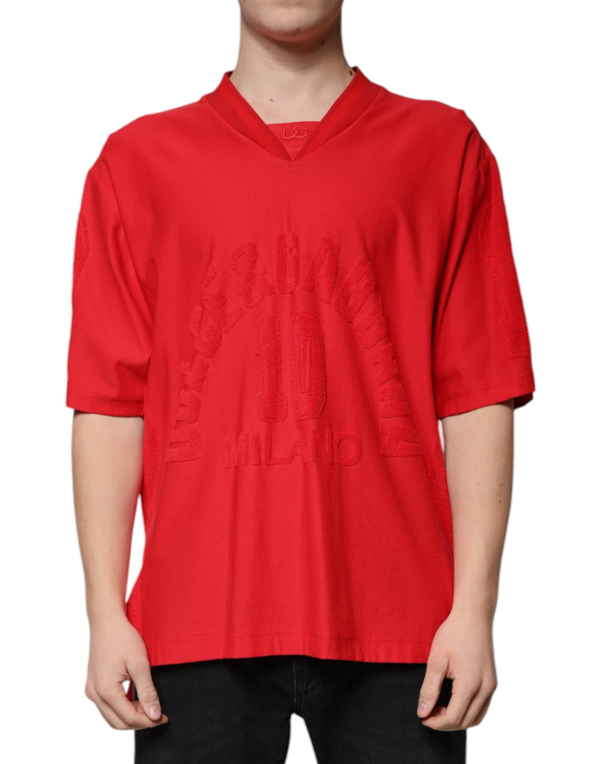 Dolce & Gabbana Red Cotton V-neck Short Sleeves T-shirt Dolce & Gabbana