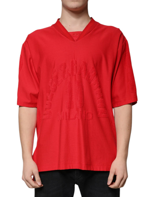 Dolce & Gabbana Red Cotton V-neck Short Sleeves T-shirt Dolce & Gabbana