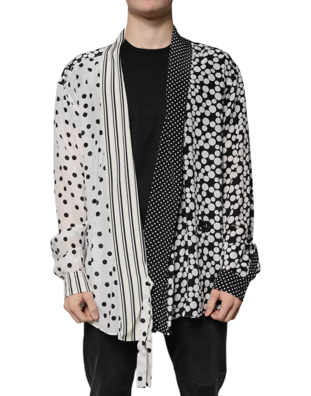 Dolce & Gabbana Black White Polka Dots Silk Men Casual Shirt - Eljoys Fashion 