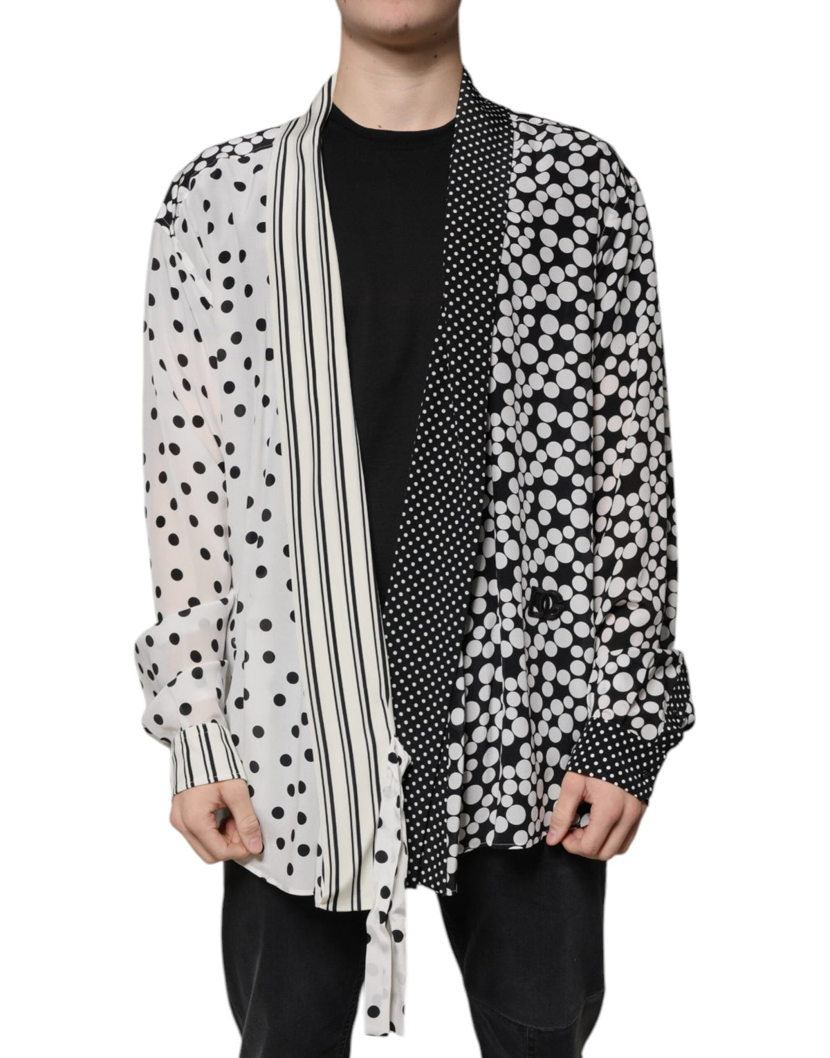 Dolce & Gabbana Black White Polka Dots Silk Men Casual Shirt - Eljoys Fashion 