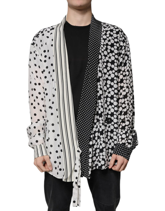Dolce & Gabbana Black White Polka Dots Silk Men Casual Shirt Dolce & Gabbana