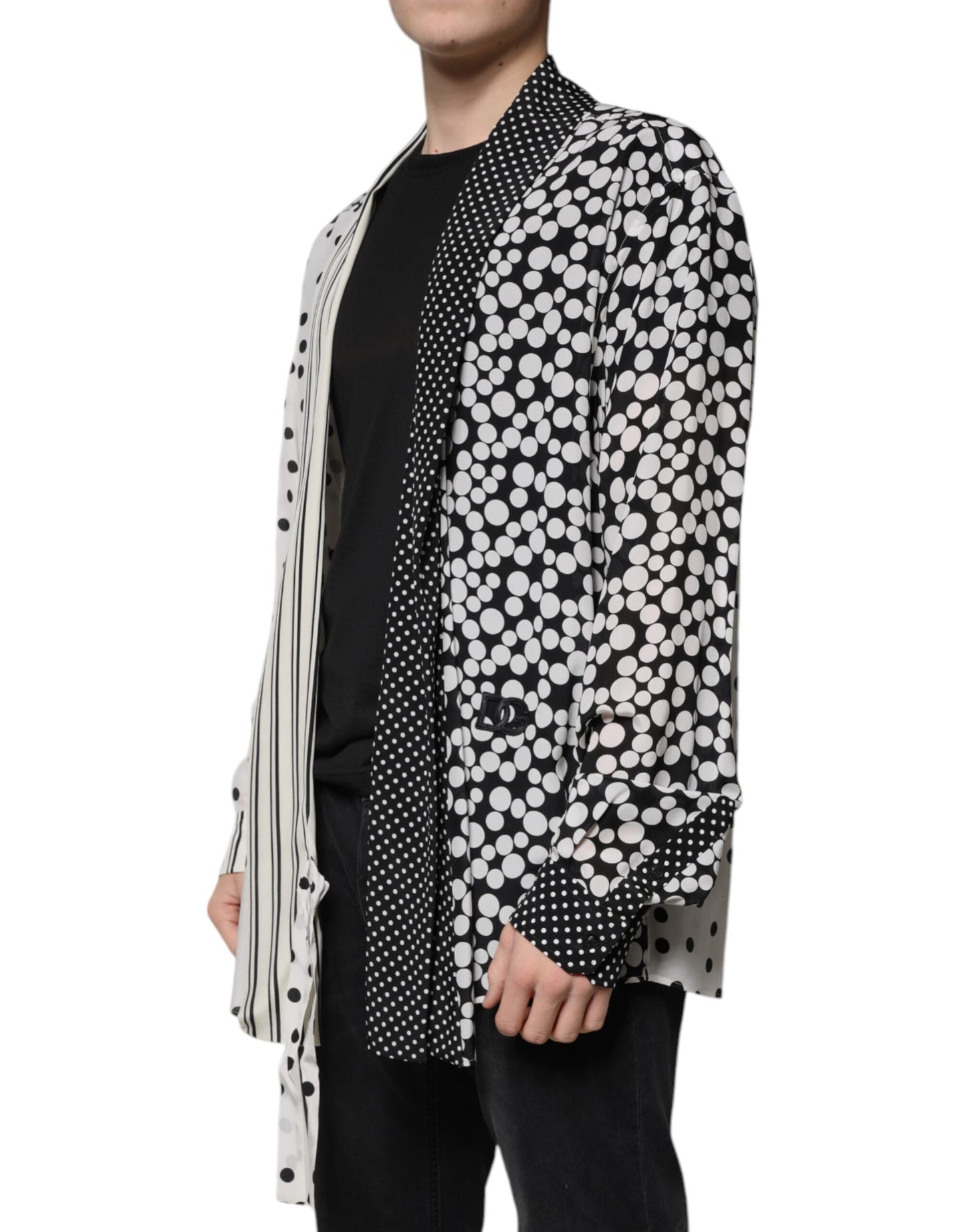 Dolce & Gabbana Black White Polka Dots Silk Men Casual Shirt Dolce & Gabbana