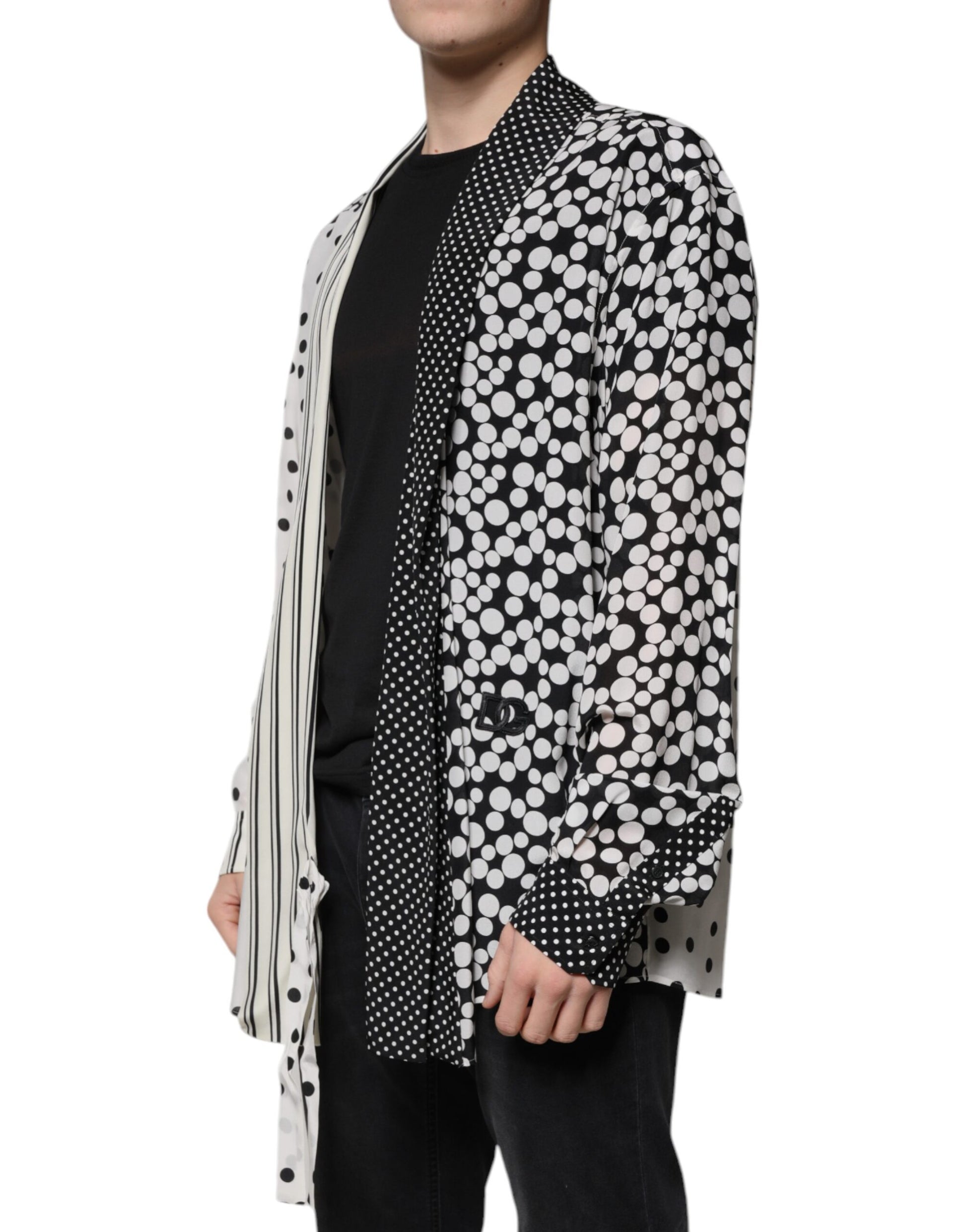 Dolce & Gabbana Black White Polka Dots Silk Men Casual Shirt Dolce & Gabbana