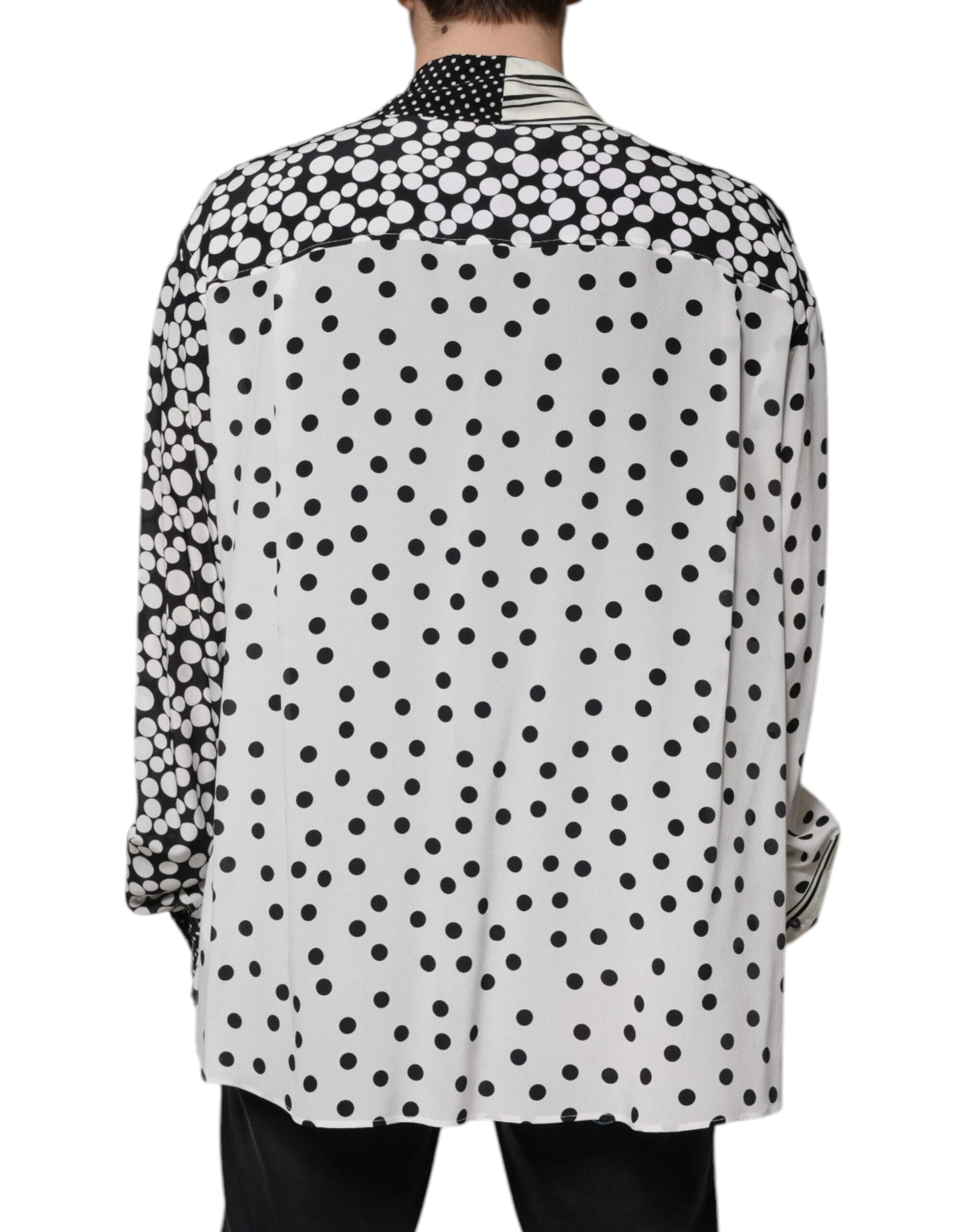 Dolce & Gabbana Black White Polka Dots Silk Men Casual Shirt Dolce & Gabbana