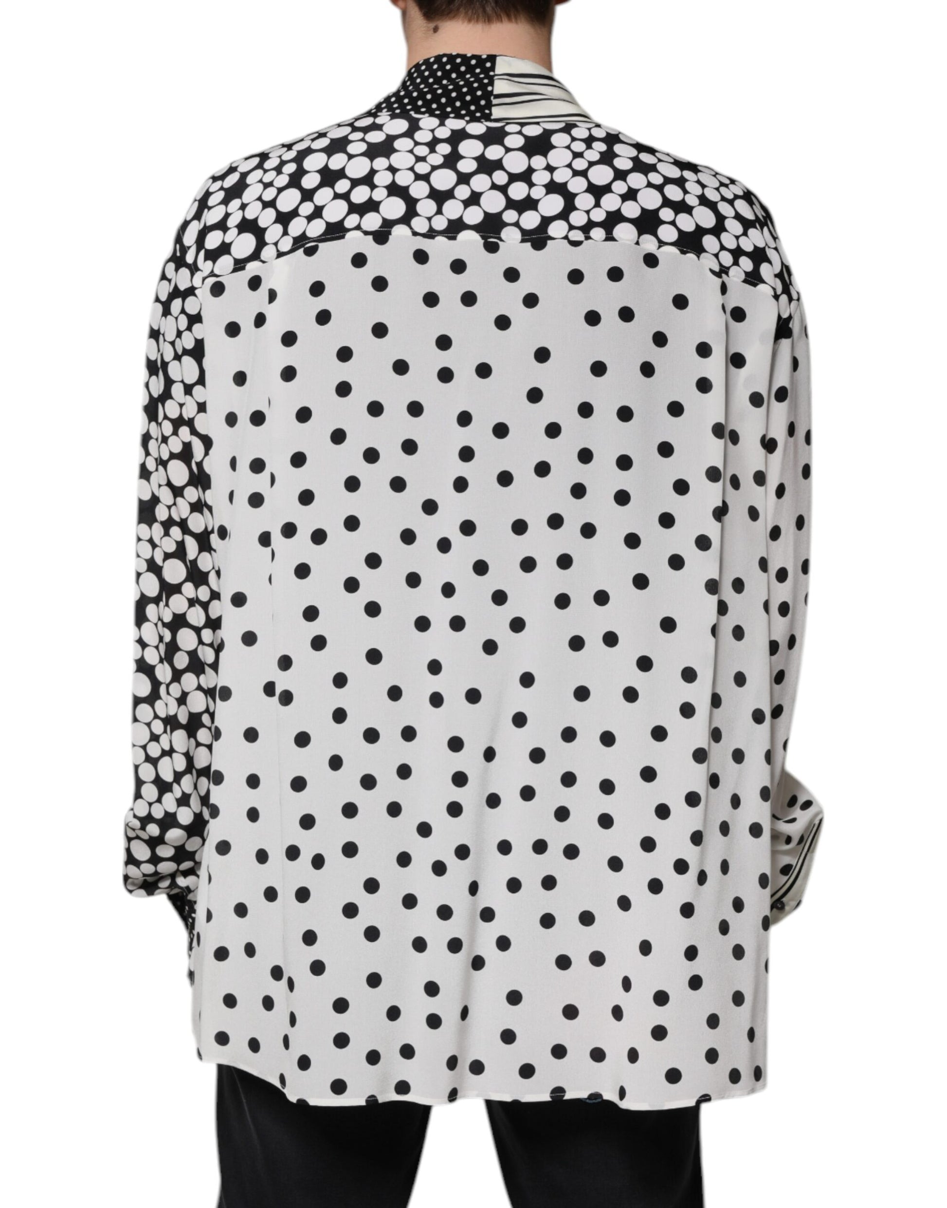 Dolce & Gabbana Black White Polka Dots Silk Men Casual Shirt Dolce & Gabbana