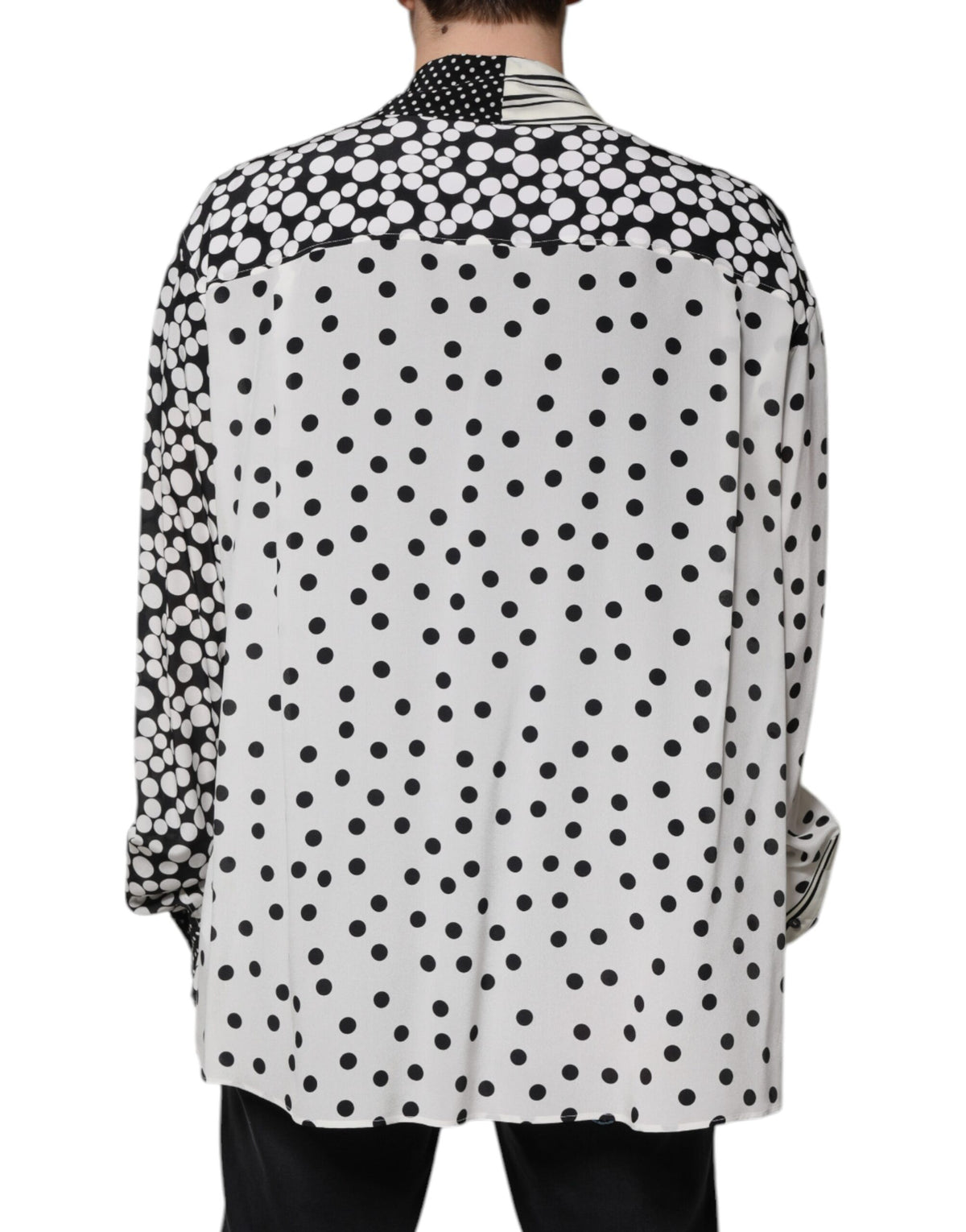 Dolce & Gabbana Black White Polka Dots Silk Men Casual Shirt - Eljoys Fashion 