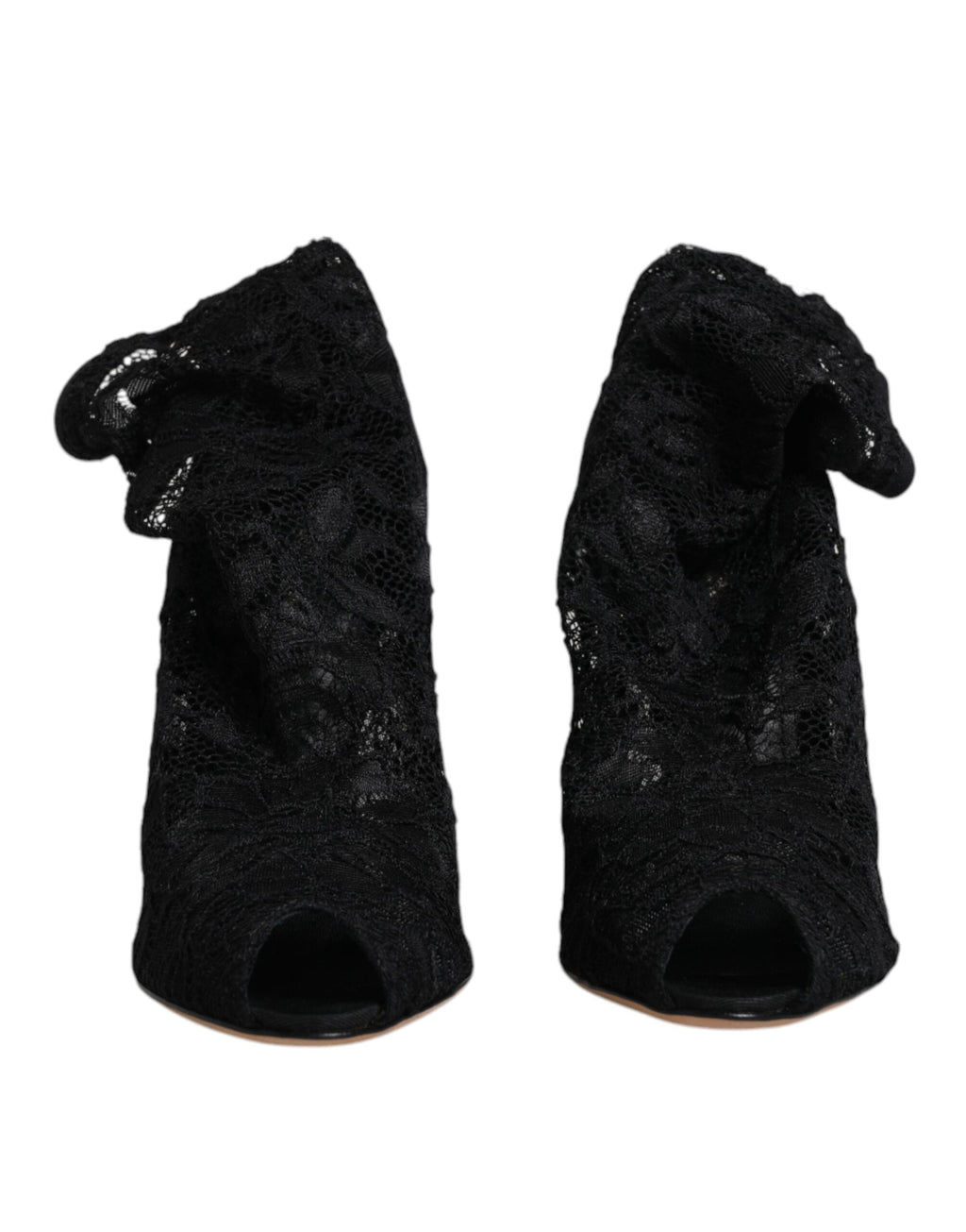 Dolce & Gabbana Black Lace Stretch Heels Mid Calf Boots Shoes - Eljoys Fashion 