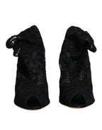 Dolce & Gabbana Black Lace Stretch Heels Mid Calf Boots Shoes - Eljoys Fashion 