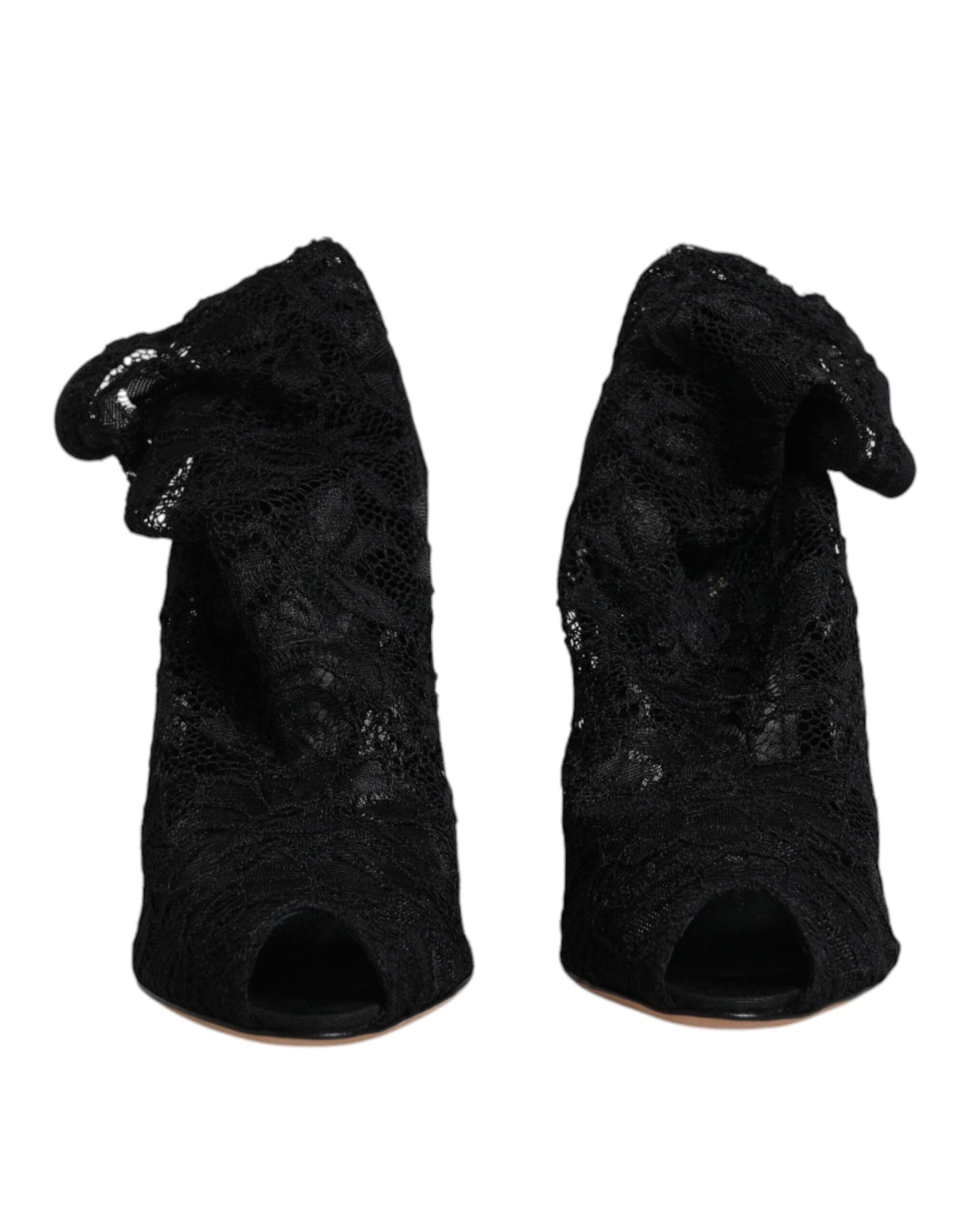 Dolce & Gabbana Black Lace Stretch Heels Mid Calf Boots Shoes Dolce & Gabbana