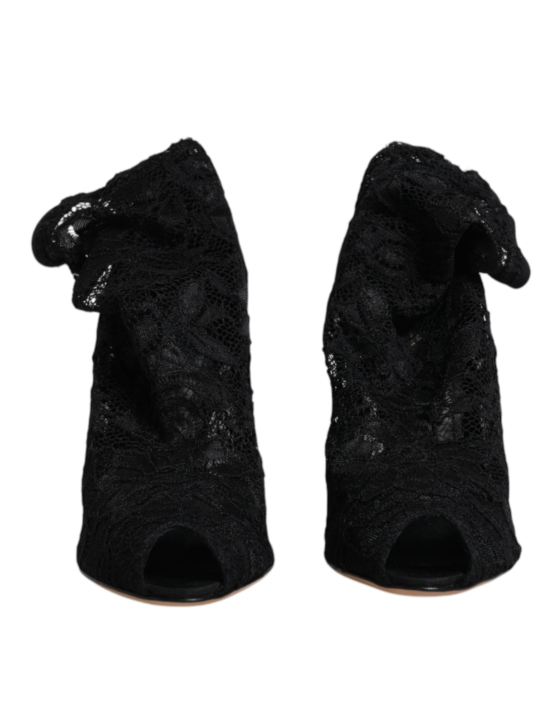 Dolce & Gabbana Black Lace Stretch Heels Mid Calf Boots Shoes Dolce & Gabbana