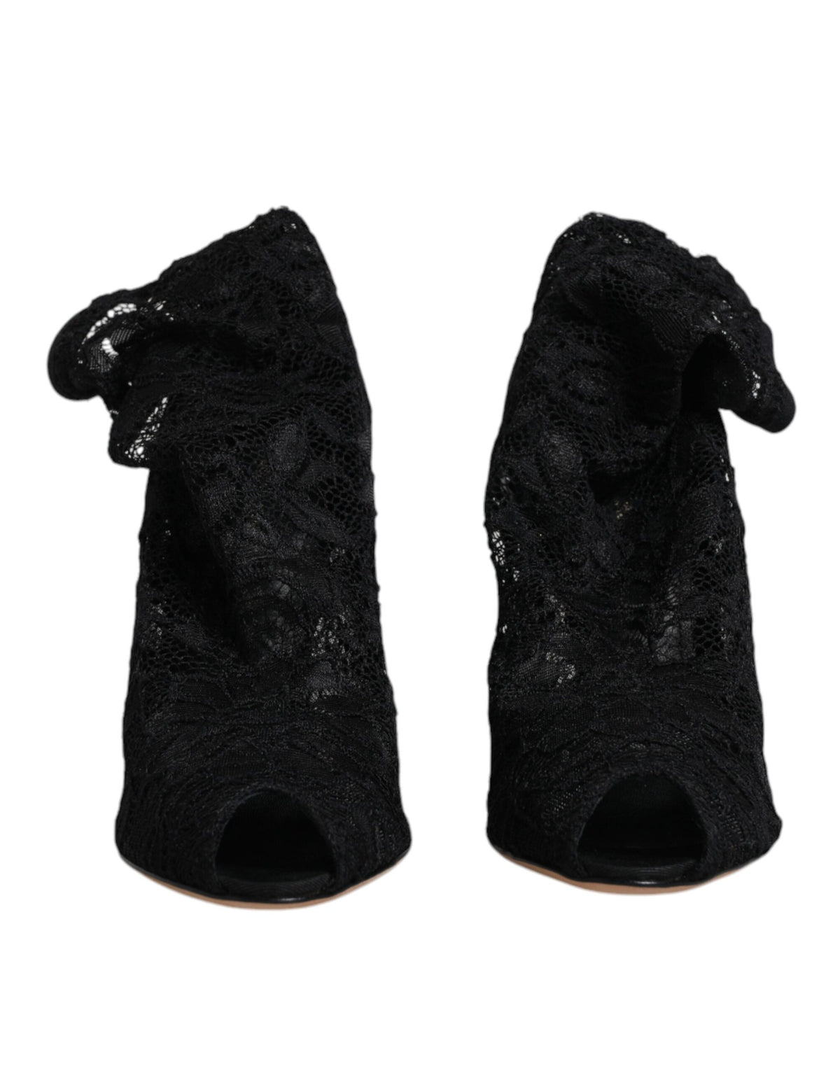 Dolce & Gabbana Black Lace Stretch Heels Mid Calf Boots Shoes - Eljoys Fashion 