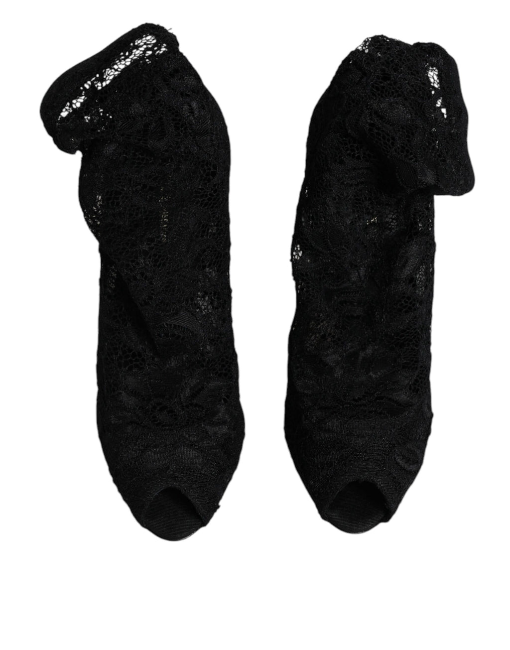 Dolce & Gabbana Black Lace Stretch Heels Mid Calf Boots Shoes - Eljoys Fashion 
