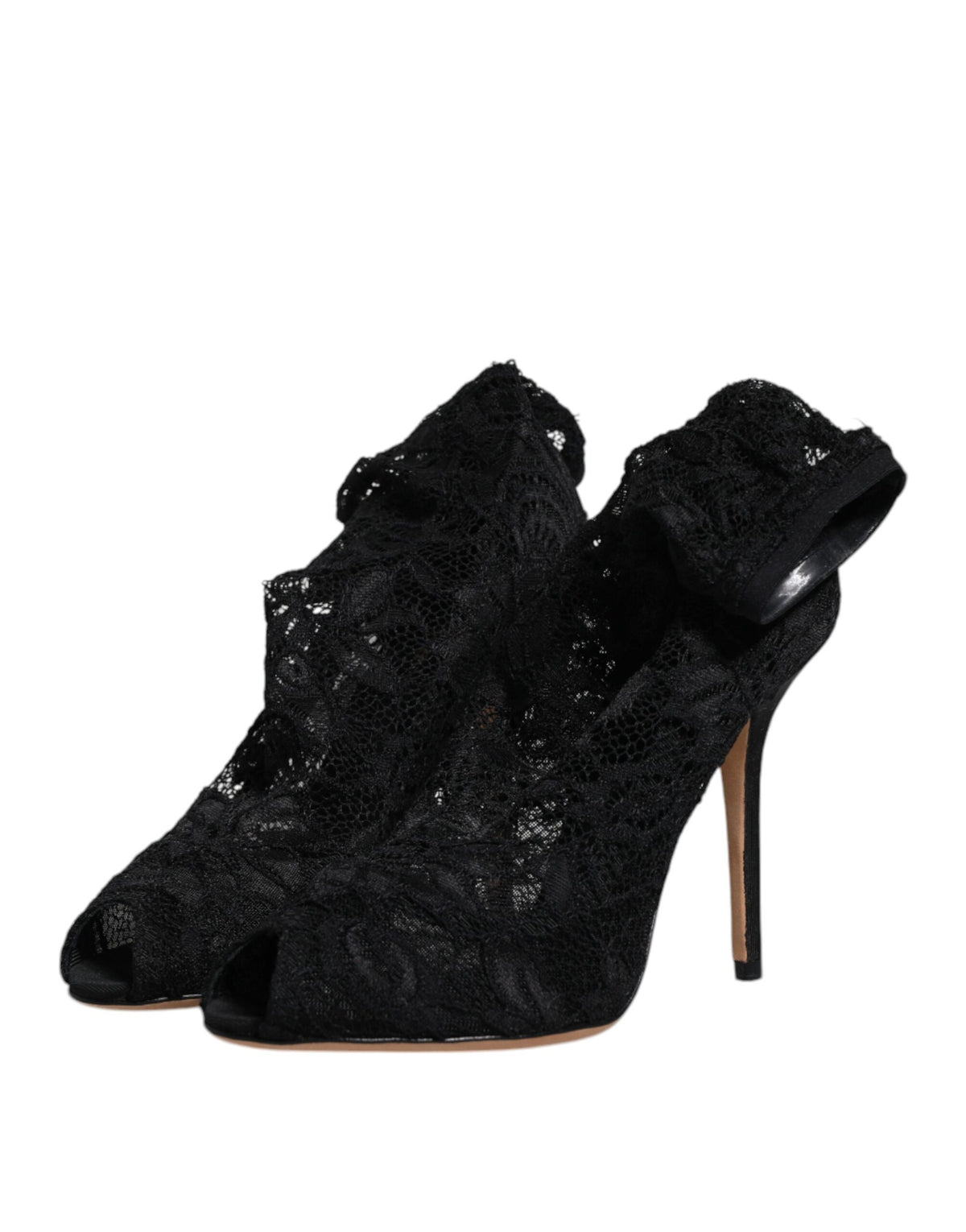 Dolce & Gabbana Black Lace Stretch Heels Mid Calf Boots Shoes - Eljoys Fashion 