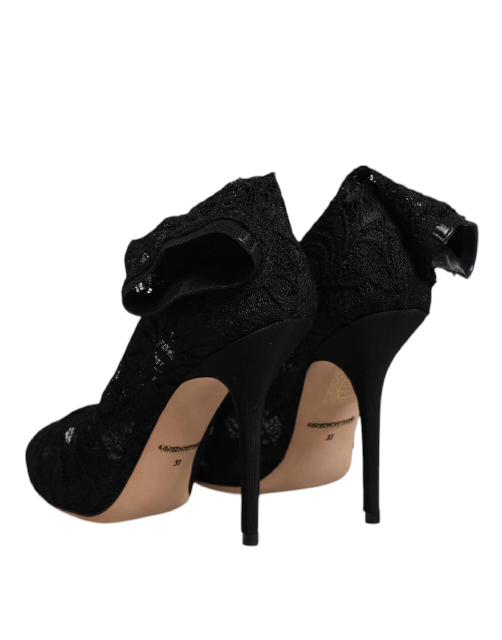 Dolce & Gabbana Black Lace Stretch Heels Mid Calf Boots Shoes Dolce & Gabbana