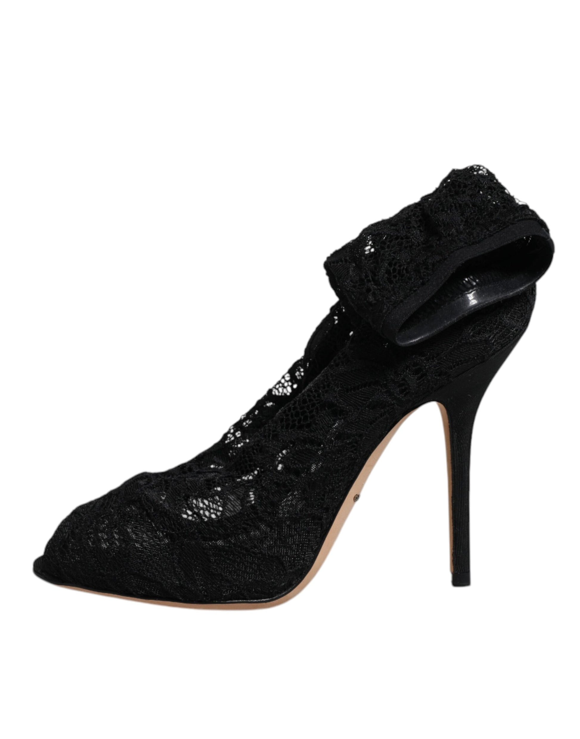 Dolce & Gabbana Black Lace Stretch Heels Mid Calf Boots Shoes Dolce & Gabbana