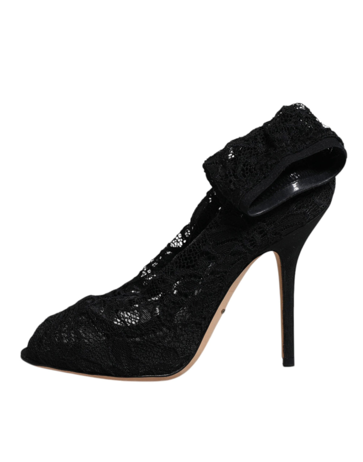 Dolce & Gabbana Black Lace Stretch Heels Mid Calf Boots Shoes - Eljoys Fashion 