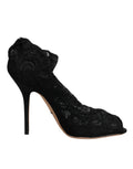 Dolce & Gabbana Black Lace Stretch Heels Mid Calf Boots Shoes - Eljoys Fashion 