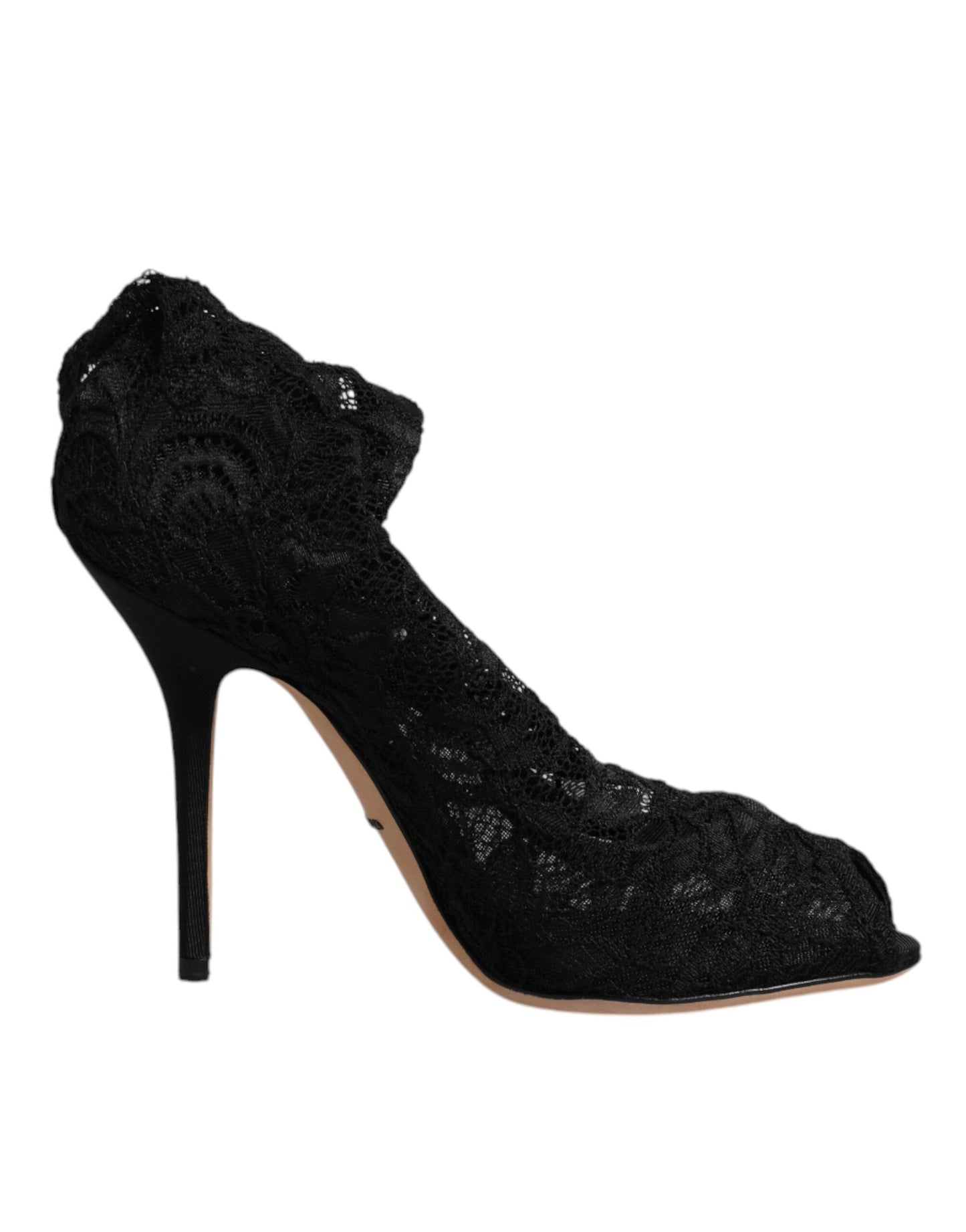 Dolce & Gabbana Black Lace Stretch Heels Mid Calf Boots Shoes Dolce & Gabbana
