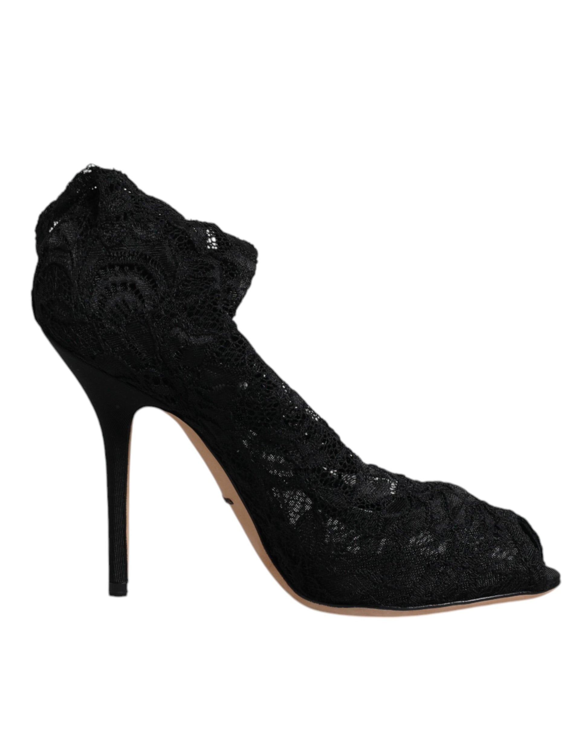 Dolce & Gabbana Black Lace Stretch Heels Mid Calf Boots Shoes Dolce & Gabbana