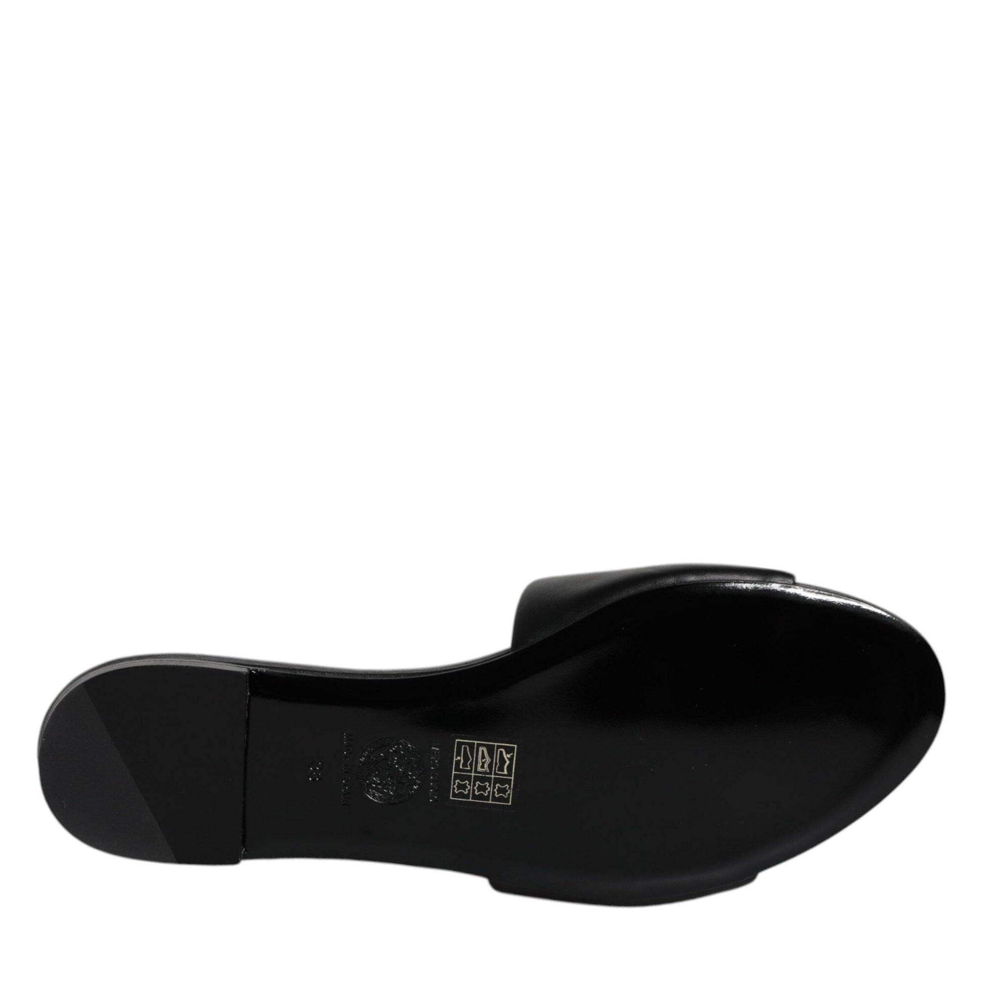 Versace Black Leather Logo Plaque Slip On Slides Flats Shoes Versace
