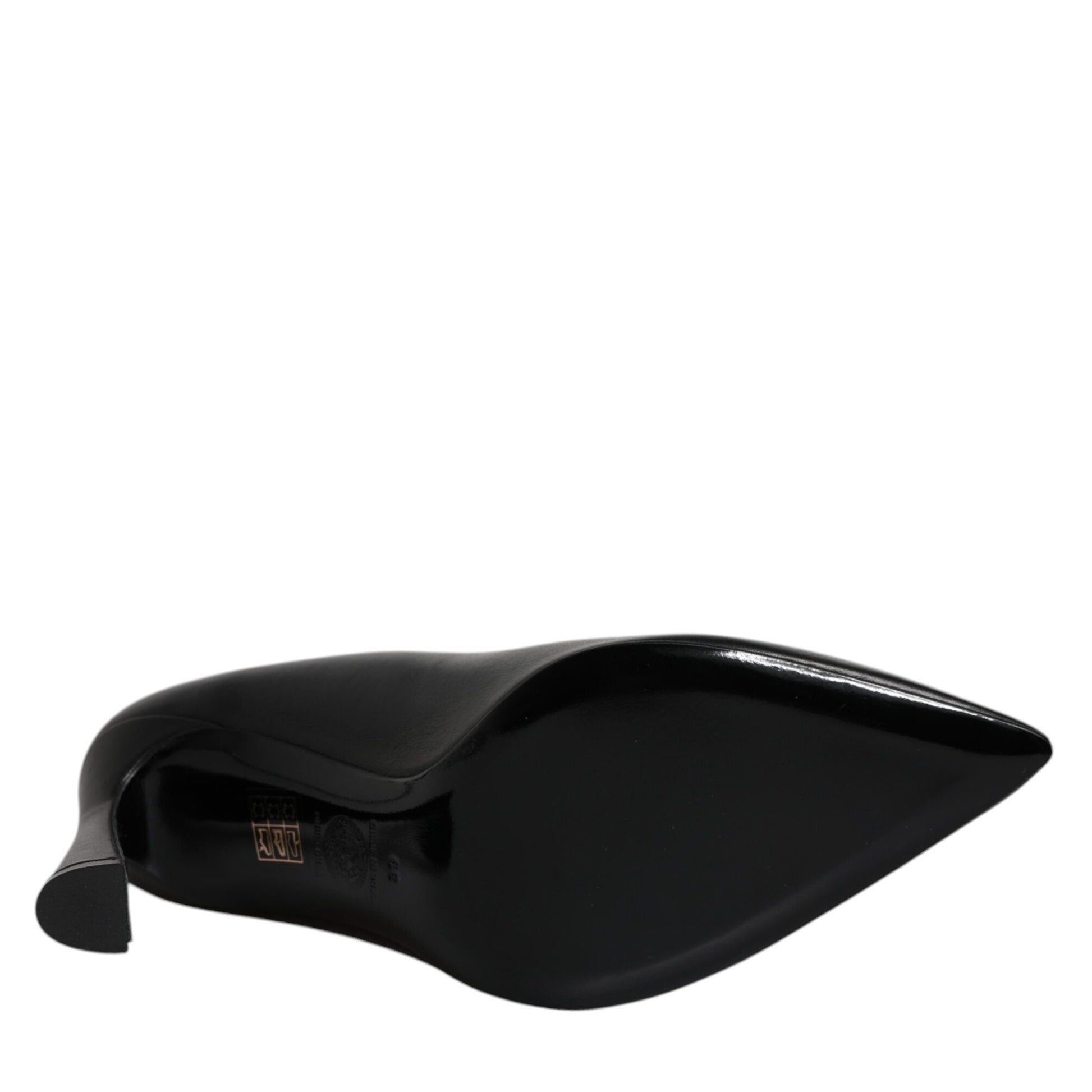 Versace Black Leather Logo Plaque High Heels Pumps Shoes Versace