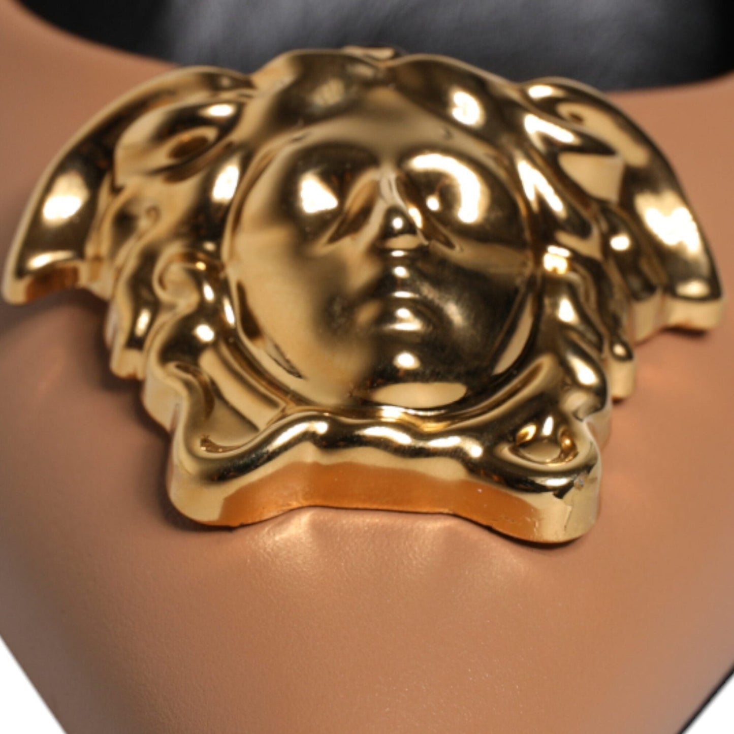 Versace Brown Leather Logo Plaque High Heels Pumps Shoes Versace