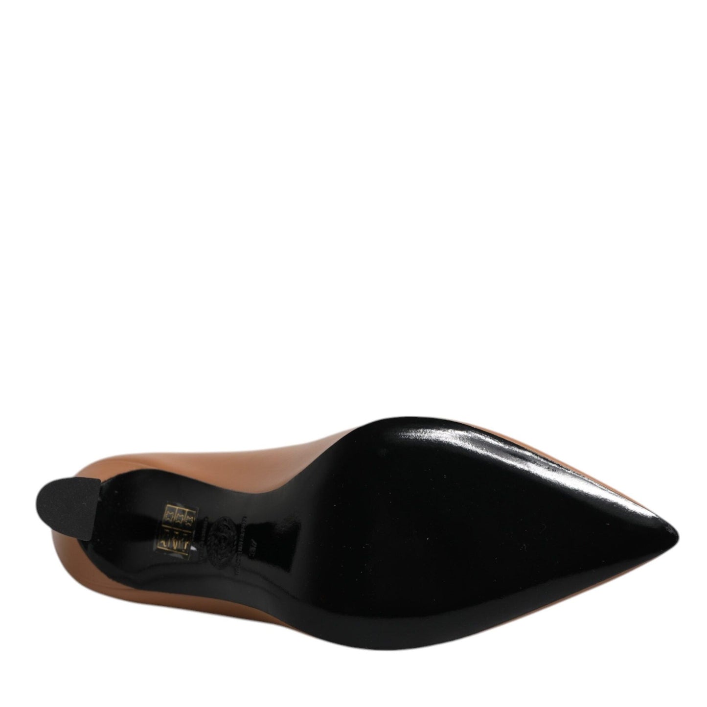 Versace Brown Leather Logo Plaque High Heels Pumps Shoes Versace