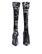 Dolce & Gabbana Black Logo Stretch Heels High Boots Shoes - Eljoys Fashion 