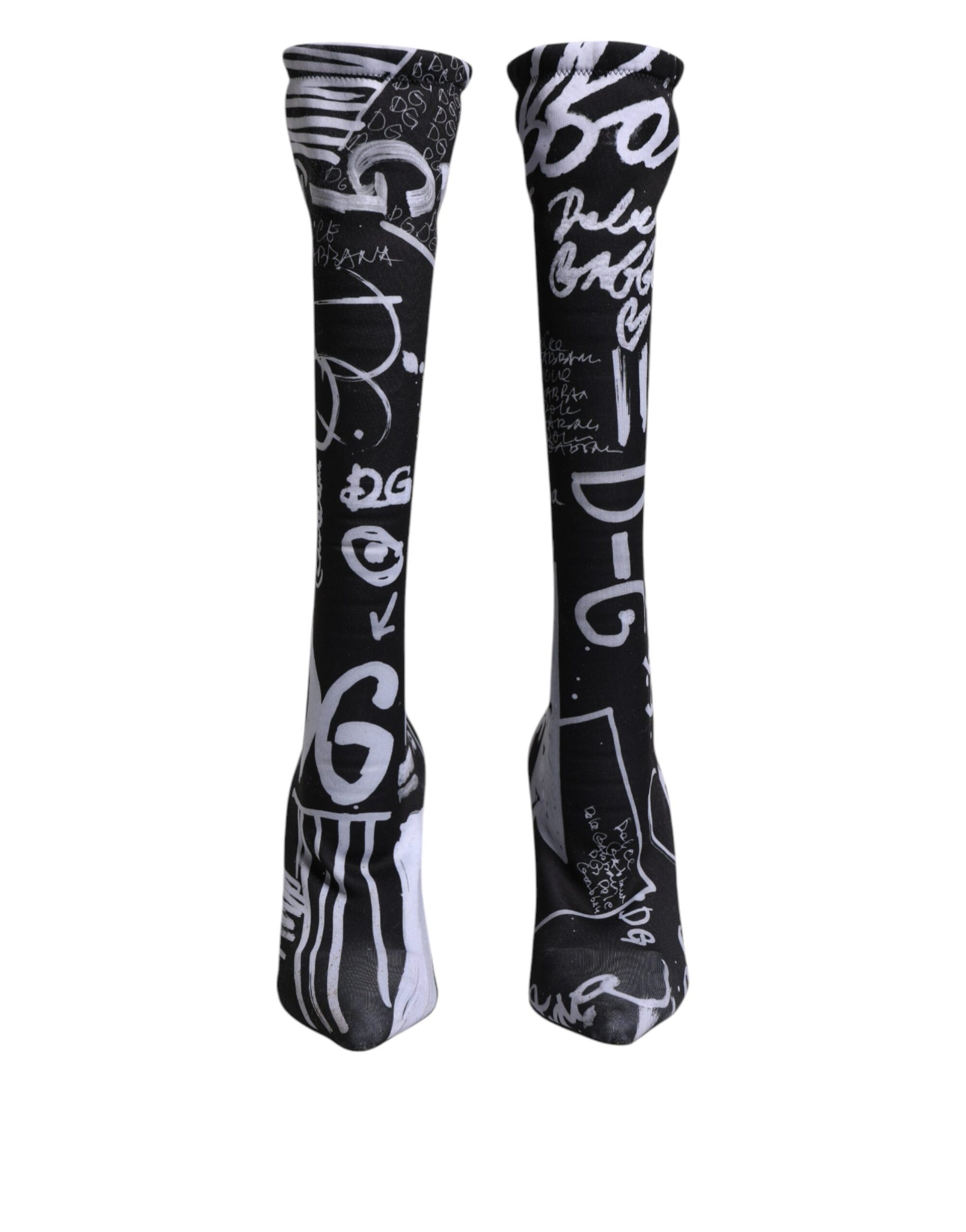 Dolce & Gabbana Black Logo Stretch Heels High Boots Shoes Dolce & Gabbana