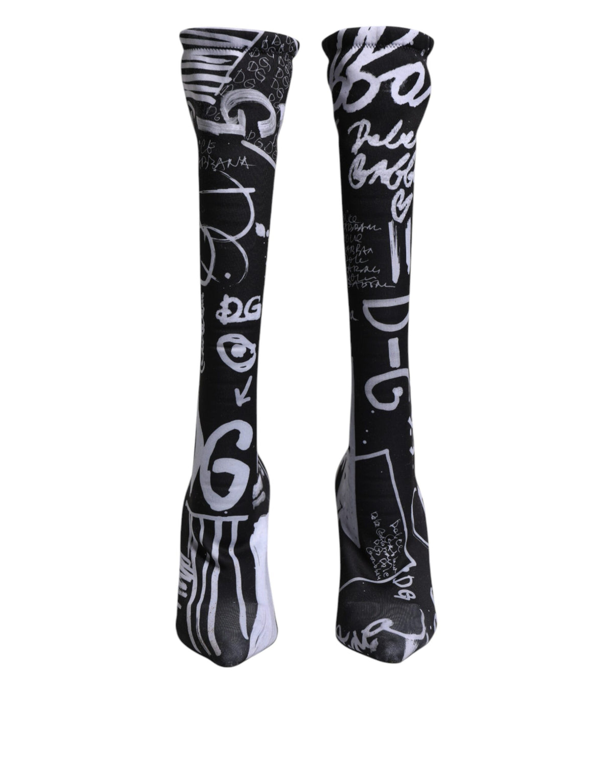 Dolce & Gabbana Black Logo Stretch Heels High Boots Shoes - Eljoys Fashion 
