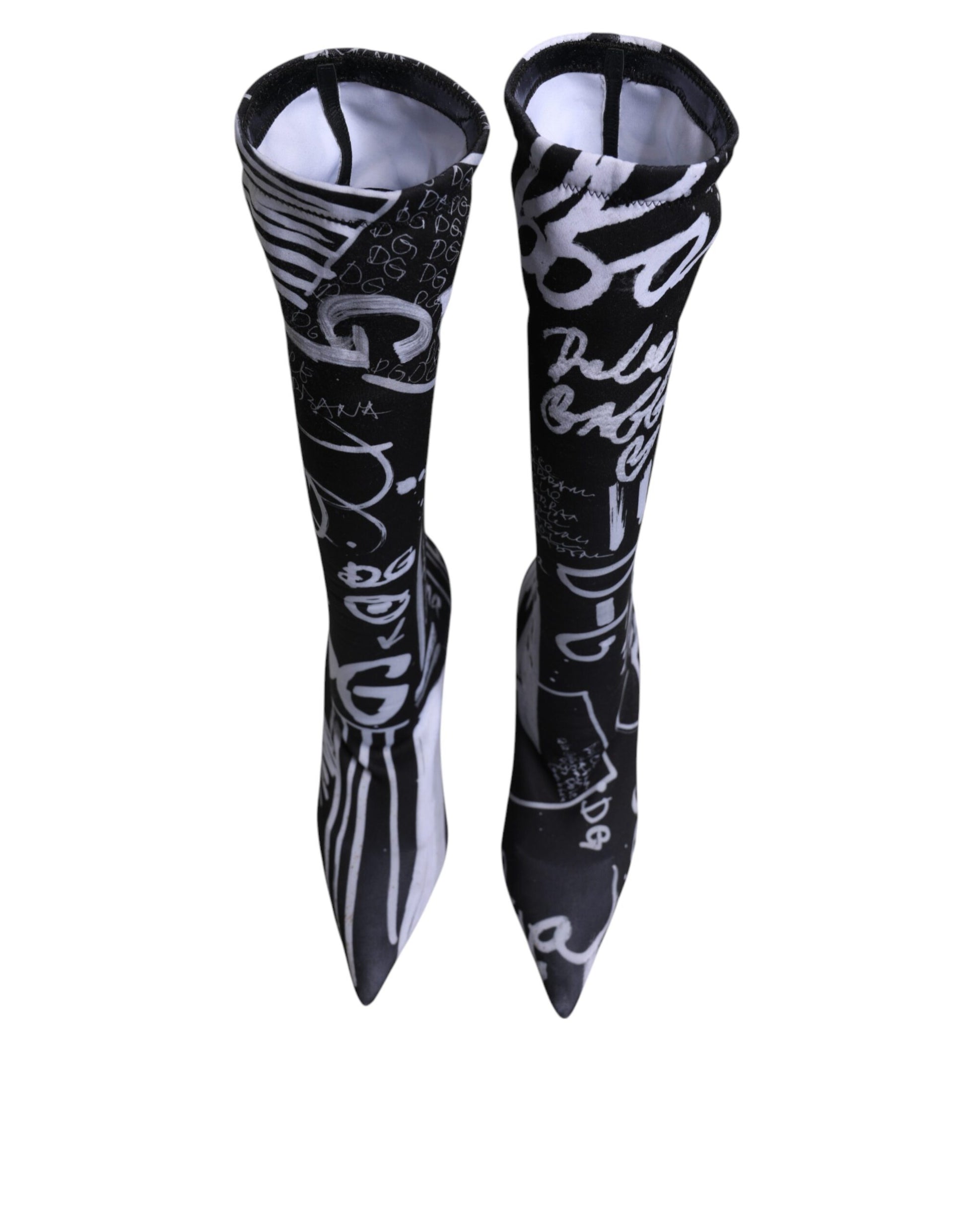 Dolce & Gabbana Black Logo Stretch Heels High Boots Shoes Dolce & Gabbana