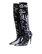 Dolce & Gabbana Black Logo Stretch Heels High Boots Shoes - Eljoys Fashion 