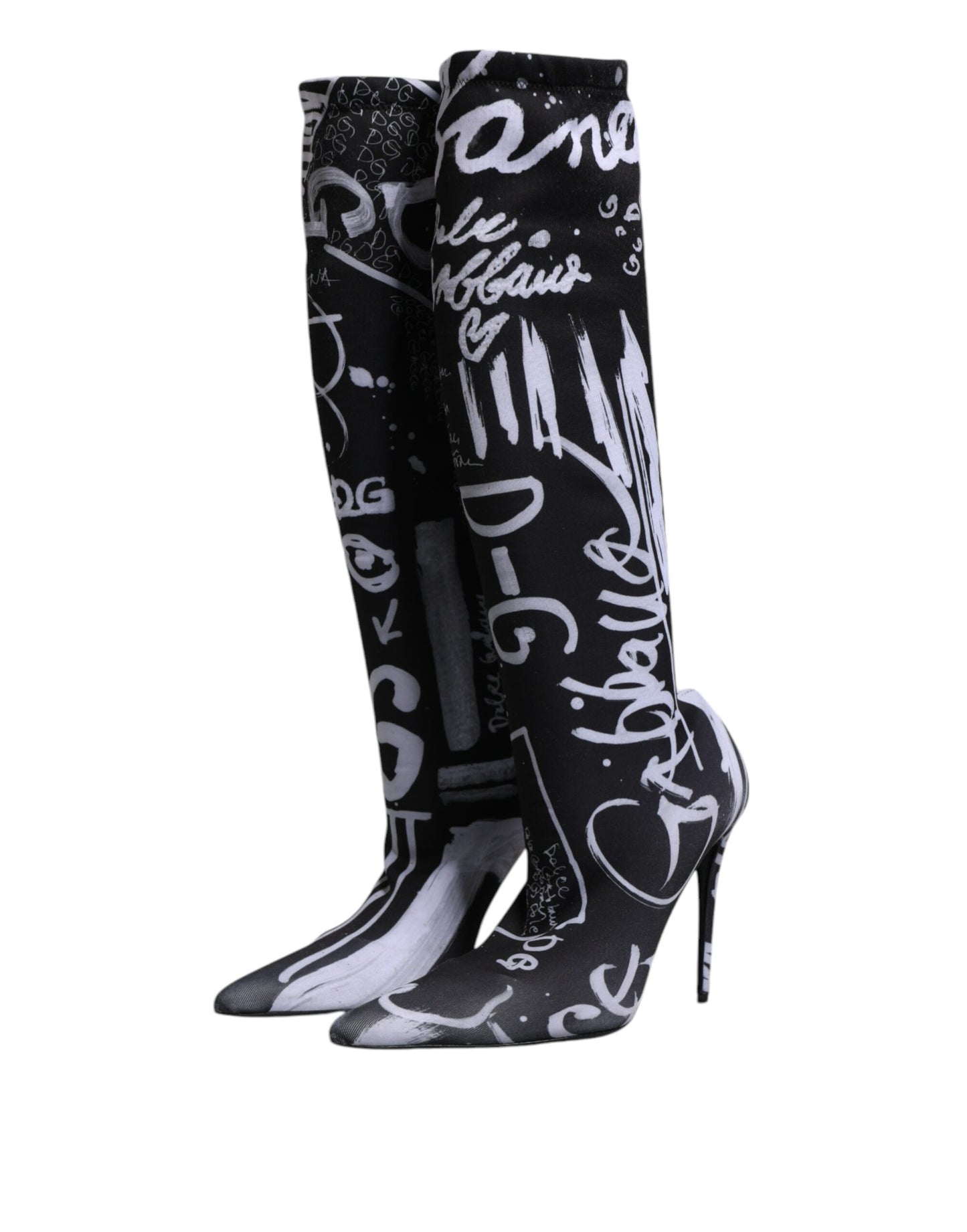 Dolce & Gabbana Black Logo Stretch Heels High Boots Shoes Dolce & Gabbana