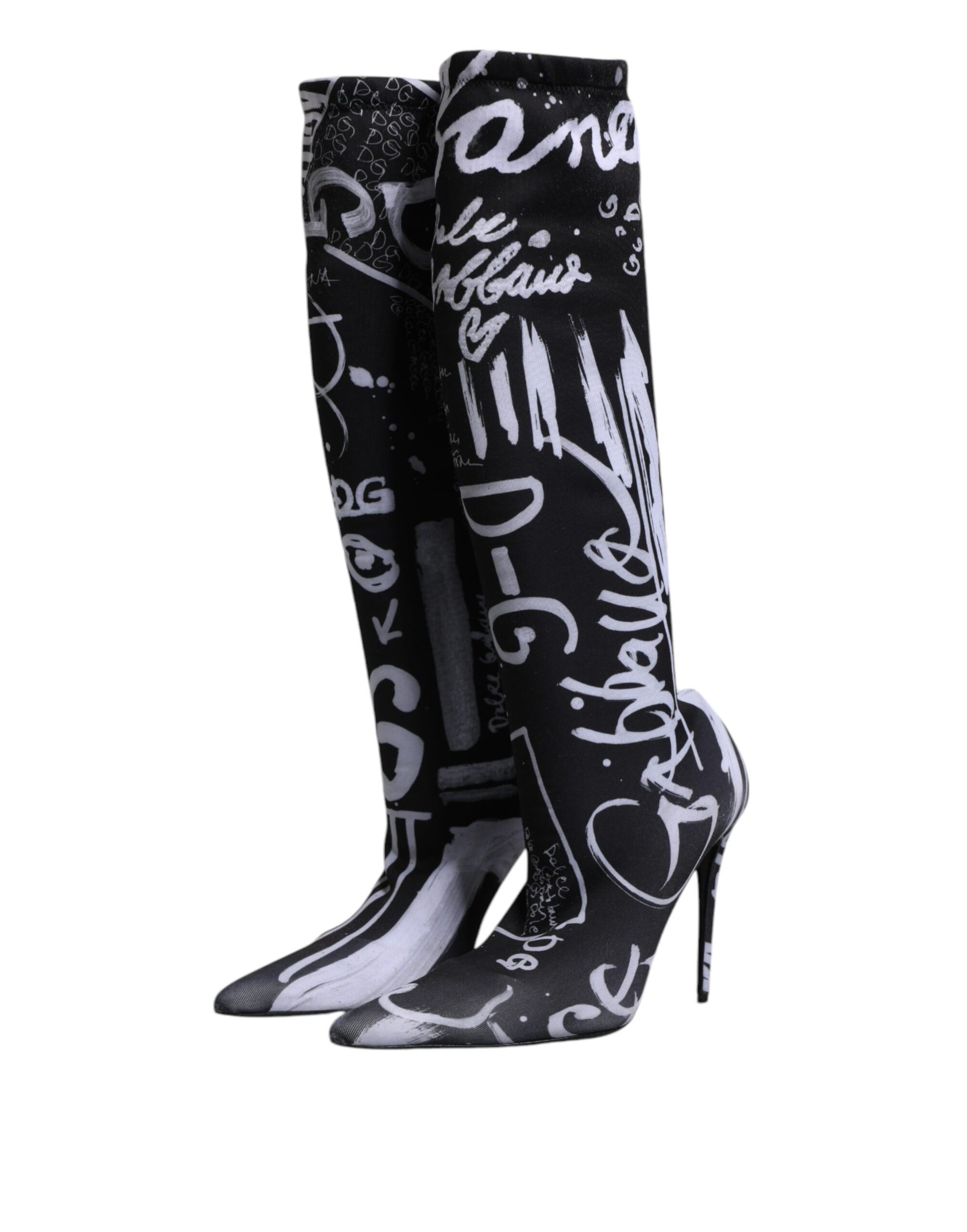 Dolce & Gabbana Black Logo Stretch Heels High Boots Shoes Dolce & Gabbana