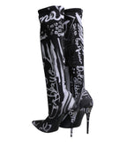 Dolce & Gabbana Black Logo Stretch Heels High Boots Shoes - Eljoys Fashion 