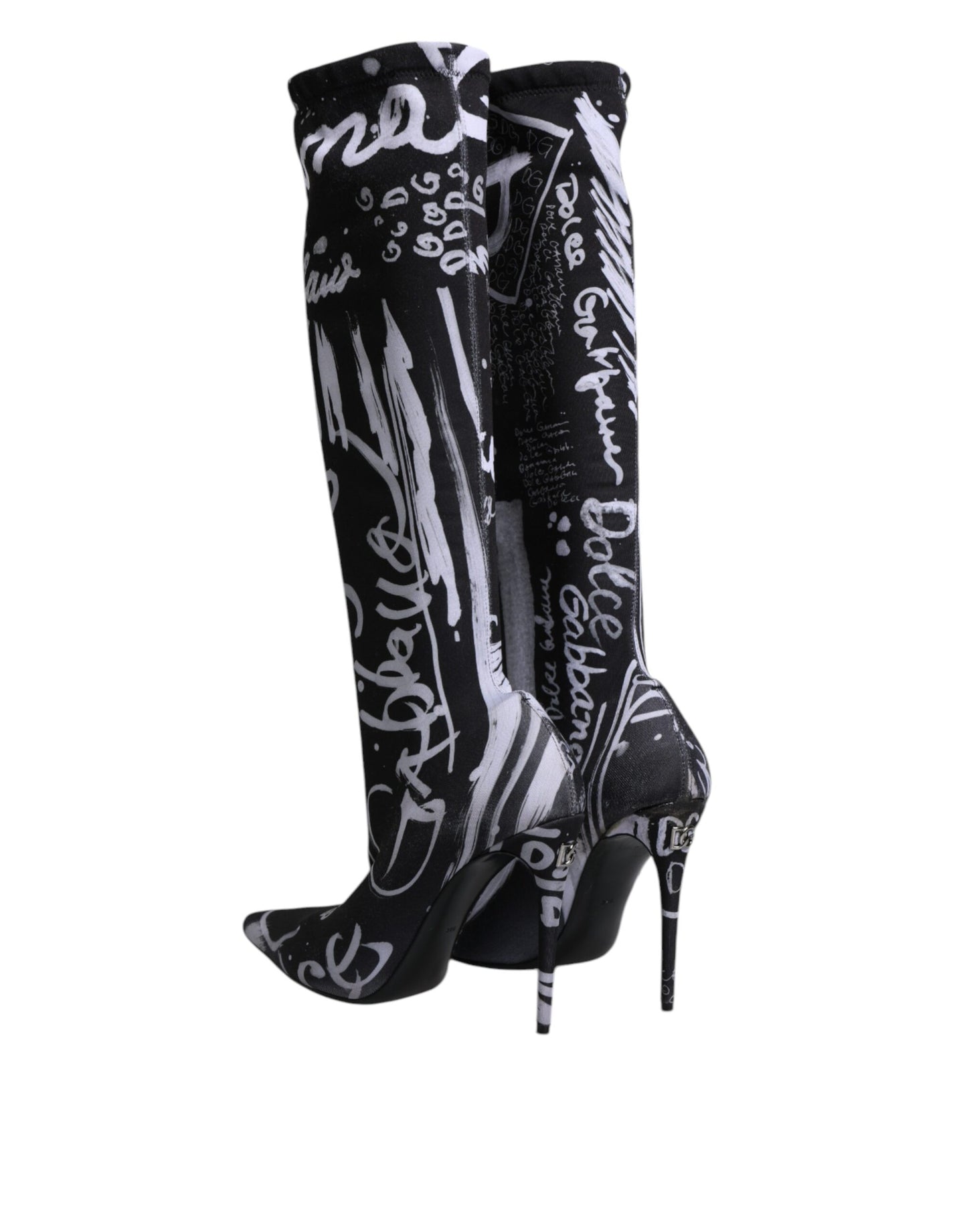 Dolce & Gabbana Black Logo Stretch Heels High Boots Shoes Dolce & Gabbana