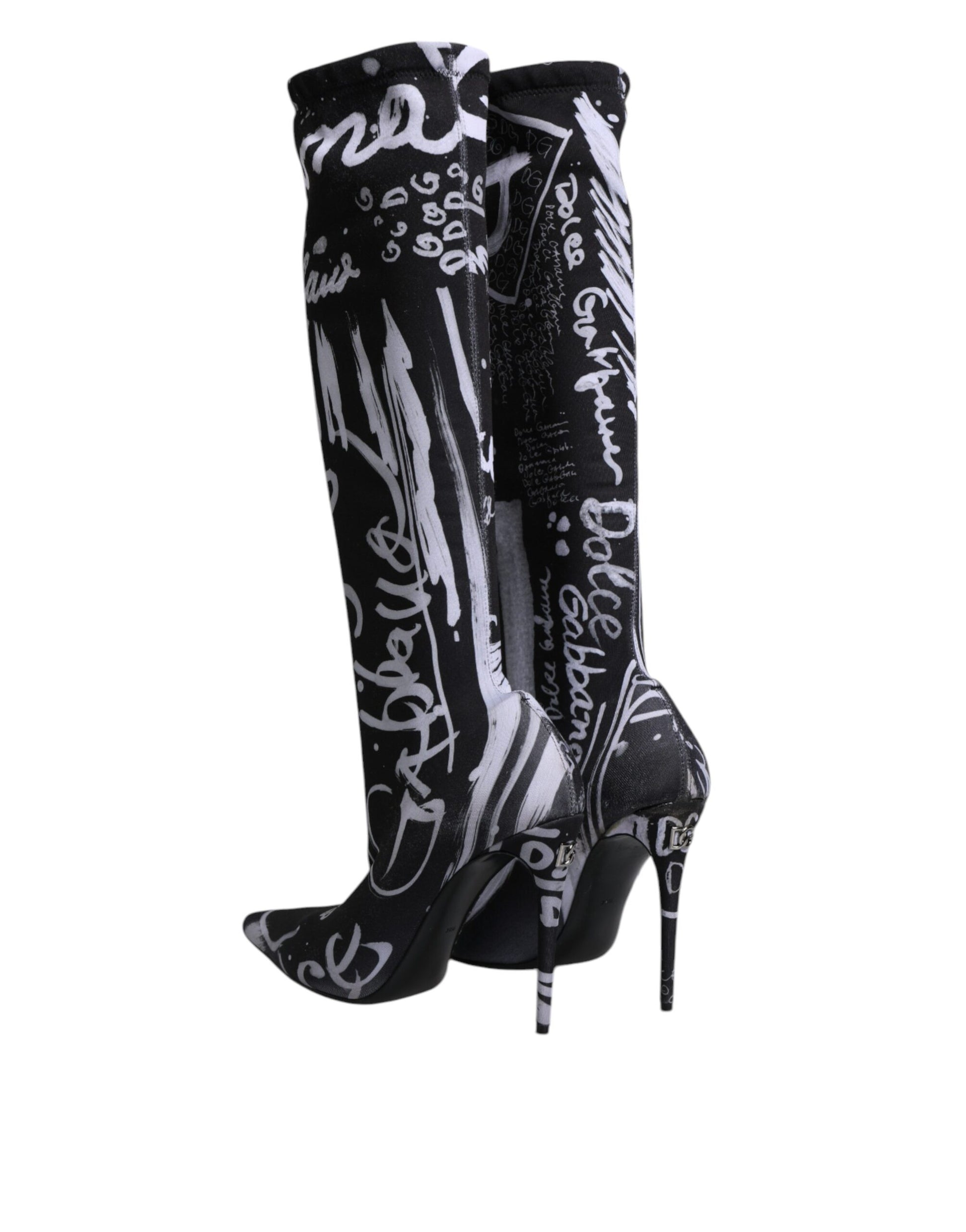 Dolce & Gabbana Black Logo Stretch Heels High Boots Shoes Dolce & Gabbana