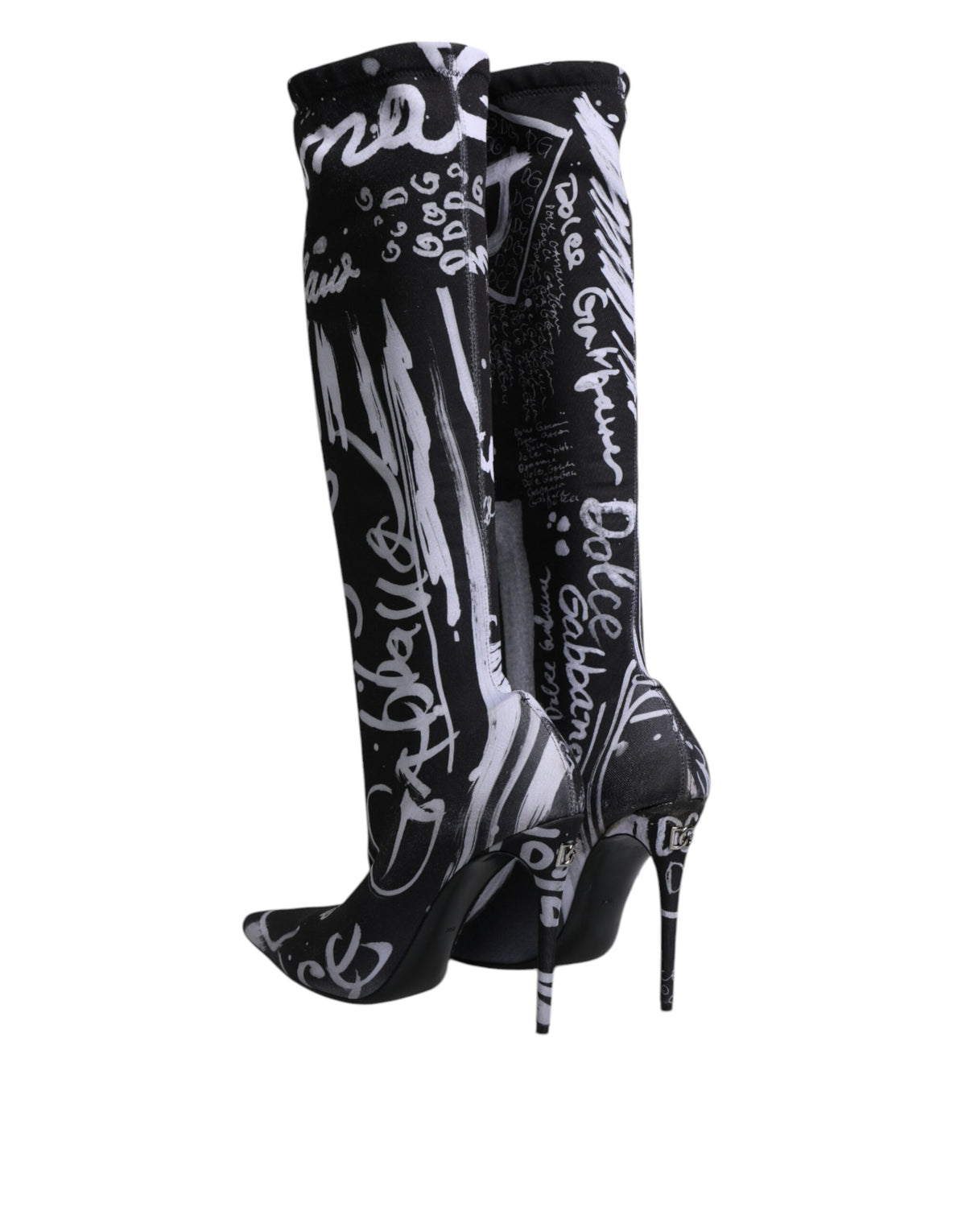 Dolce & Gabbana Black Logo Stretch Heels High Boots Shoes - Eljoys Fashion 