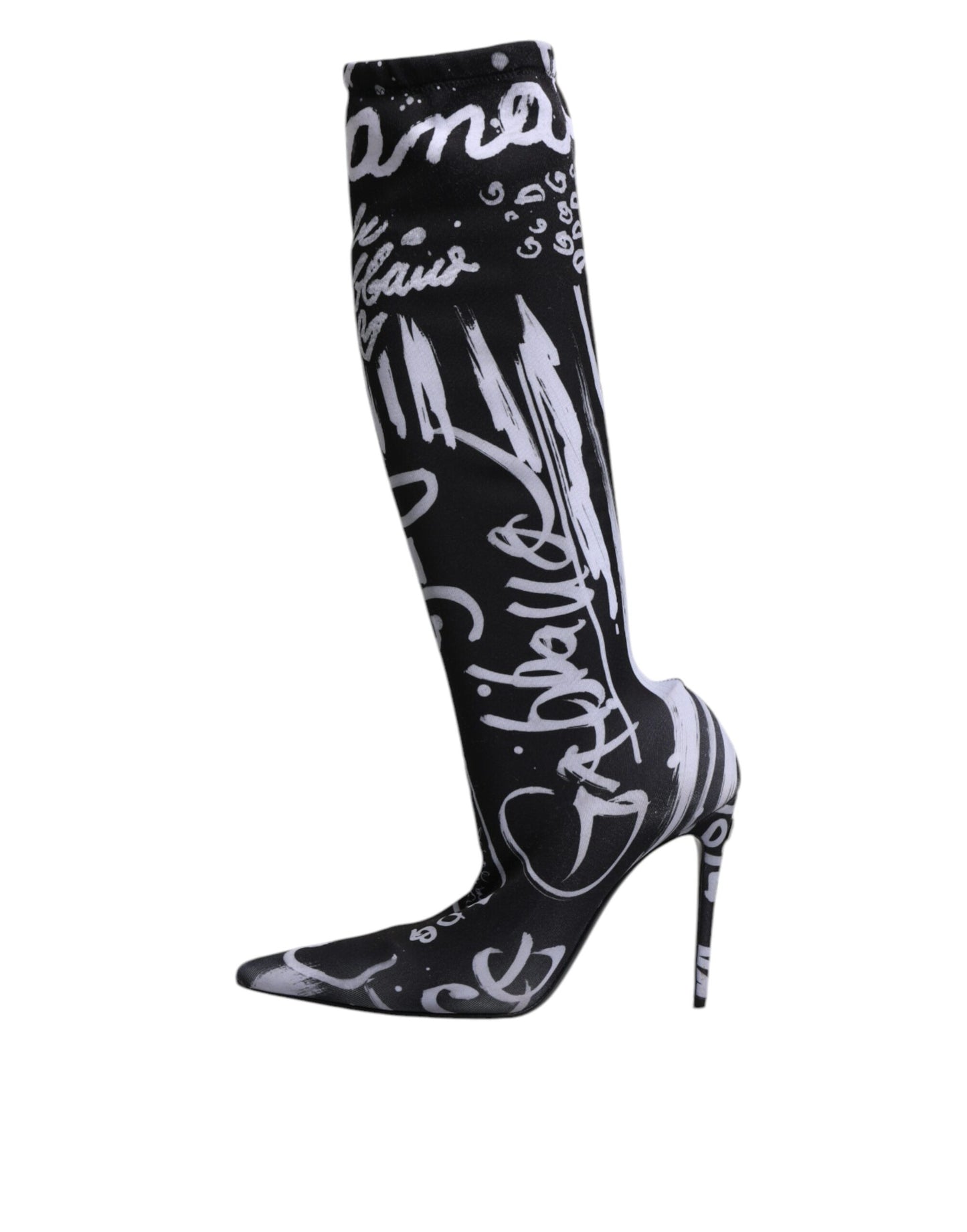Dolce & Gabbana Black Logo Stretch Heels High Boots Shoes Dolce & Gabbana