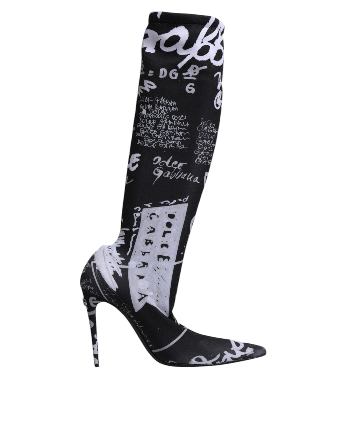 Dolce & Gabbana Black Logo Stretch Heels High Boots Shoes - Eljoys Fashion 