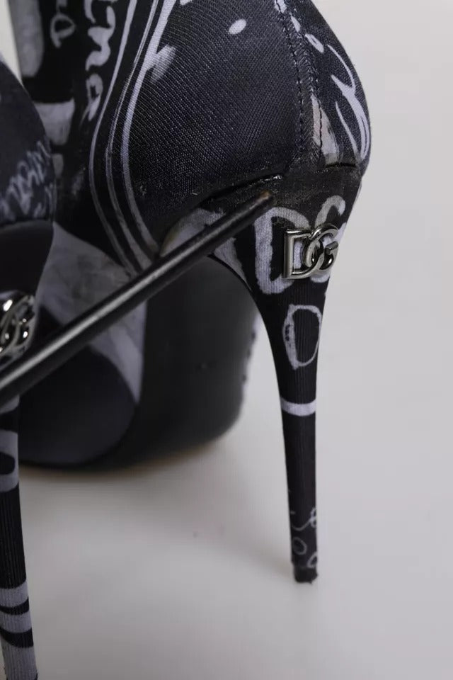 Dolce & Gabbana Black Logo Stretch Heels High Boots Shoes - Eljoys Fashion 