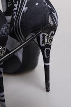Dolce & Gabbana Black Logo Stretch Heels High Boots Shoes - Eljoys Fashion 