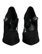Dolce & Gabbana Black Lace Crystals Mary Jane Pumps Shoes - Eljoys Fashion 
