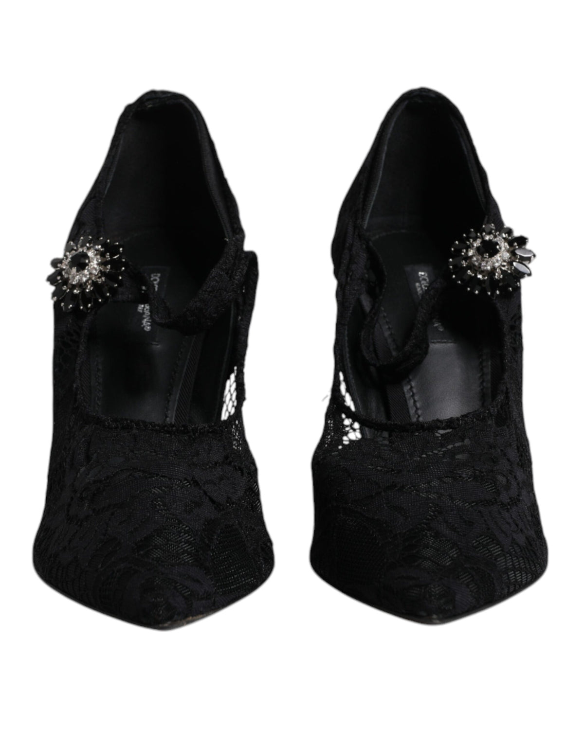 Dolce & Gabbana Black Lace Crystals Mary Jane Pumps Shoes - Eljoys Fashion 